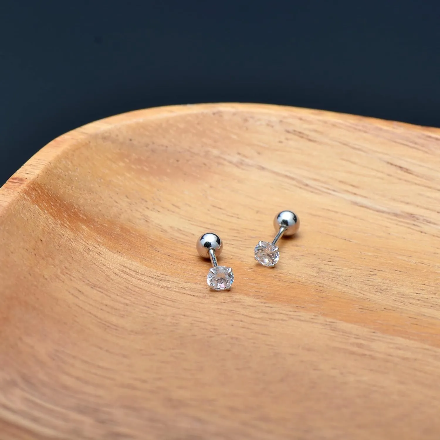 5 MM Cubic Zirconia Sterling Silver Earrings Studs Screw Backs, Diamond White