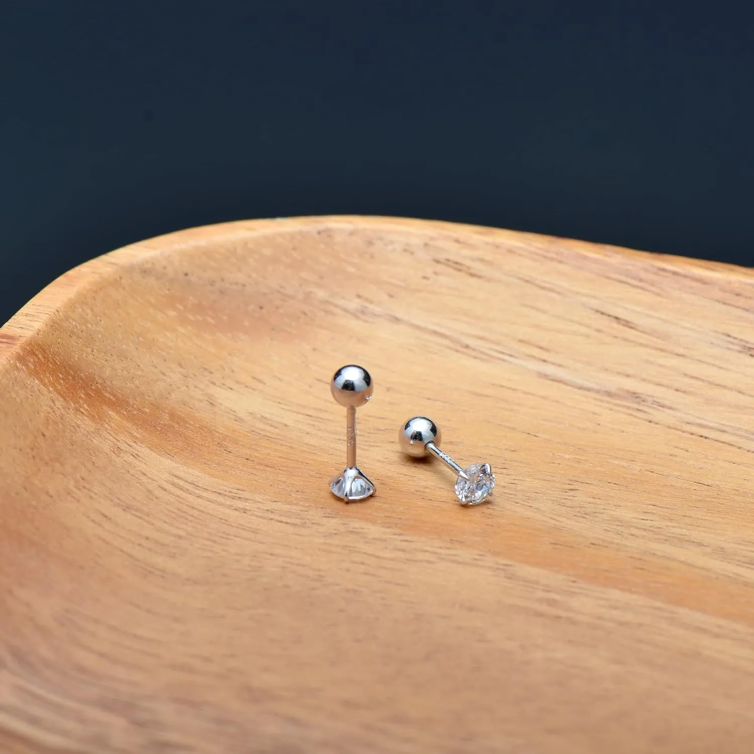 5 MM Cubic Zirconia Sterling Silver Earrings Studs Screw Backs, Diamond White