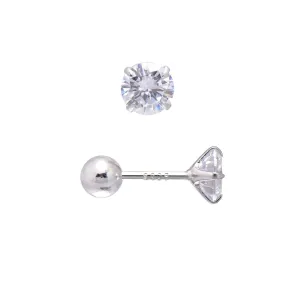 5 MM Cubic Zirconia Sterling Silver Earrings Studs Screw Backs, Diamond White