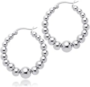 555Jewelry Hypoallergenic Large Stainless Steel Beaded Hoop Earrings for Women