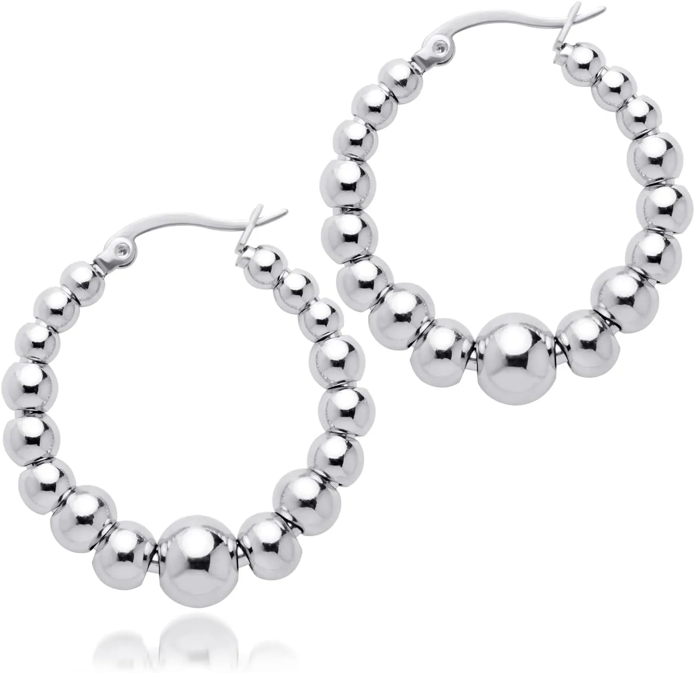 555Jewelry Hypoallergenic Large Stainless Steel Beaded Hoop Earrings for Women
