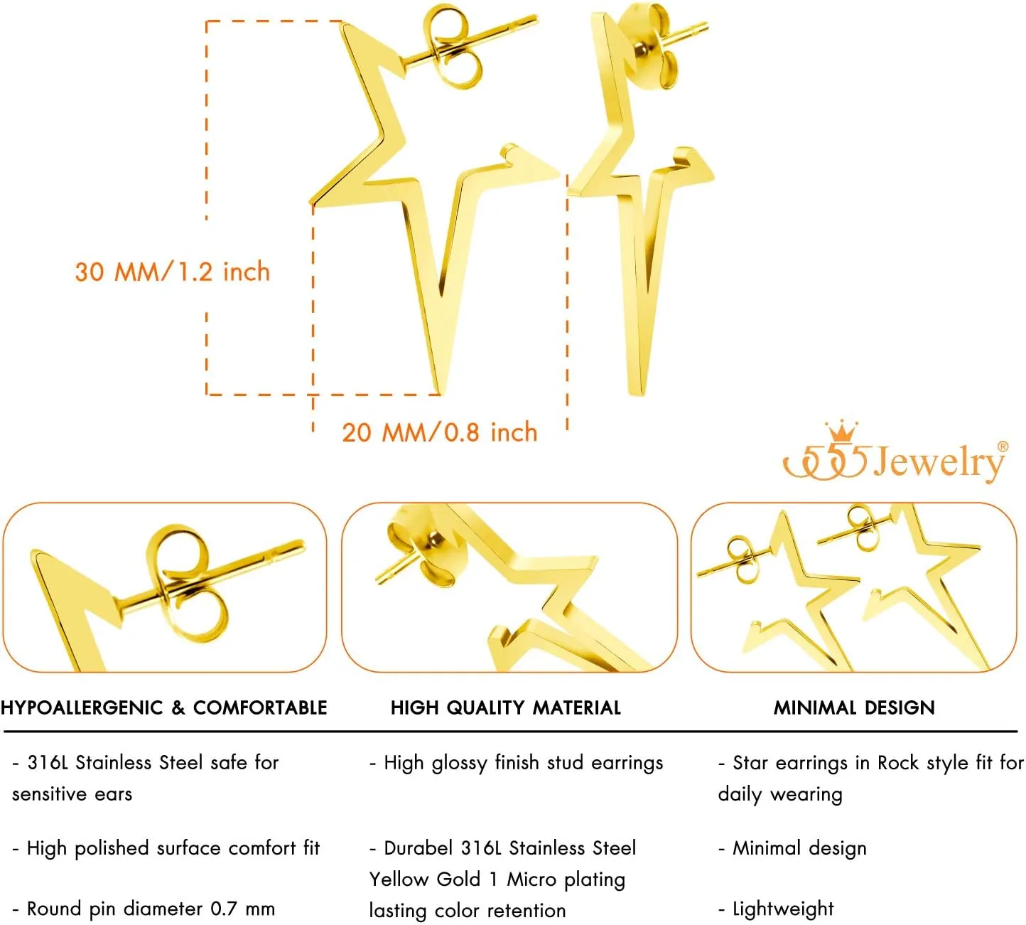 555Jewelry Nickel Free Edgy Open Shooting Star Stud Hoop Earrings for Ladies & Women