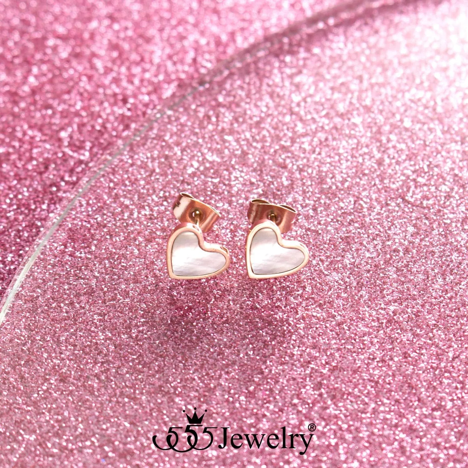 555Jewelry Small Delicate Mother of Pearl Heart Stud Earrings for Ladies & Women