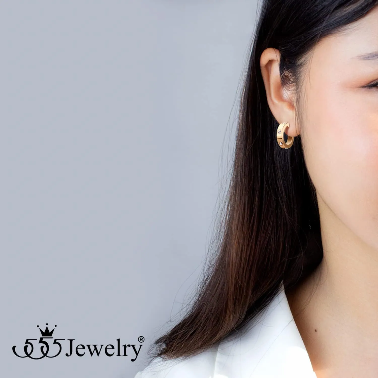 555Jewelry Stainless Steel CZ Huggie Open Hoop Earrings for Women & Ladies