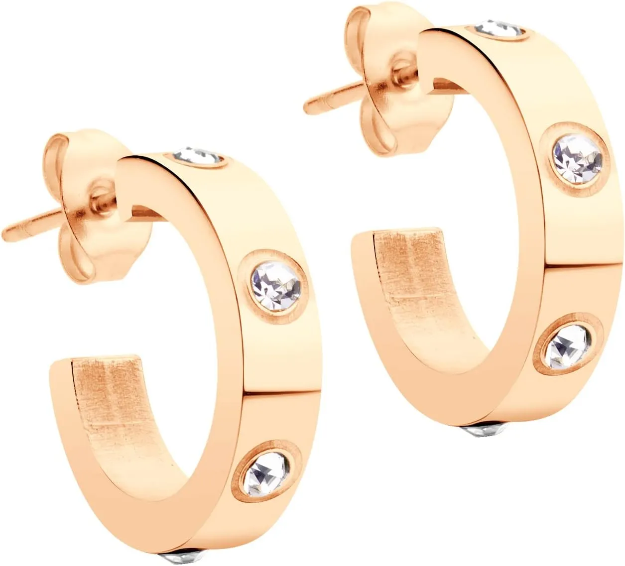 555Jewelry Stainless Steel CZ Huggie Open Hoop Earrings for Women & Ladies