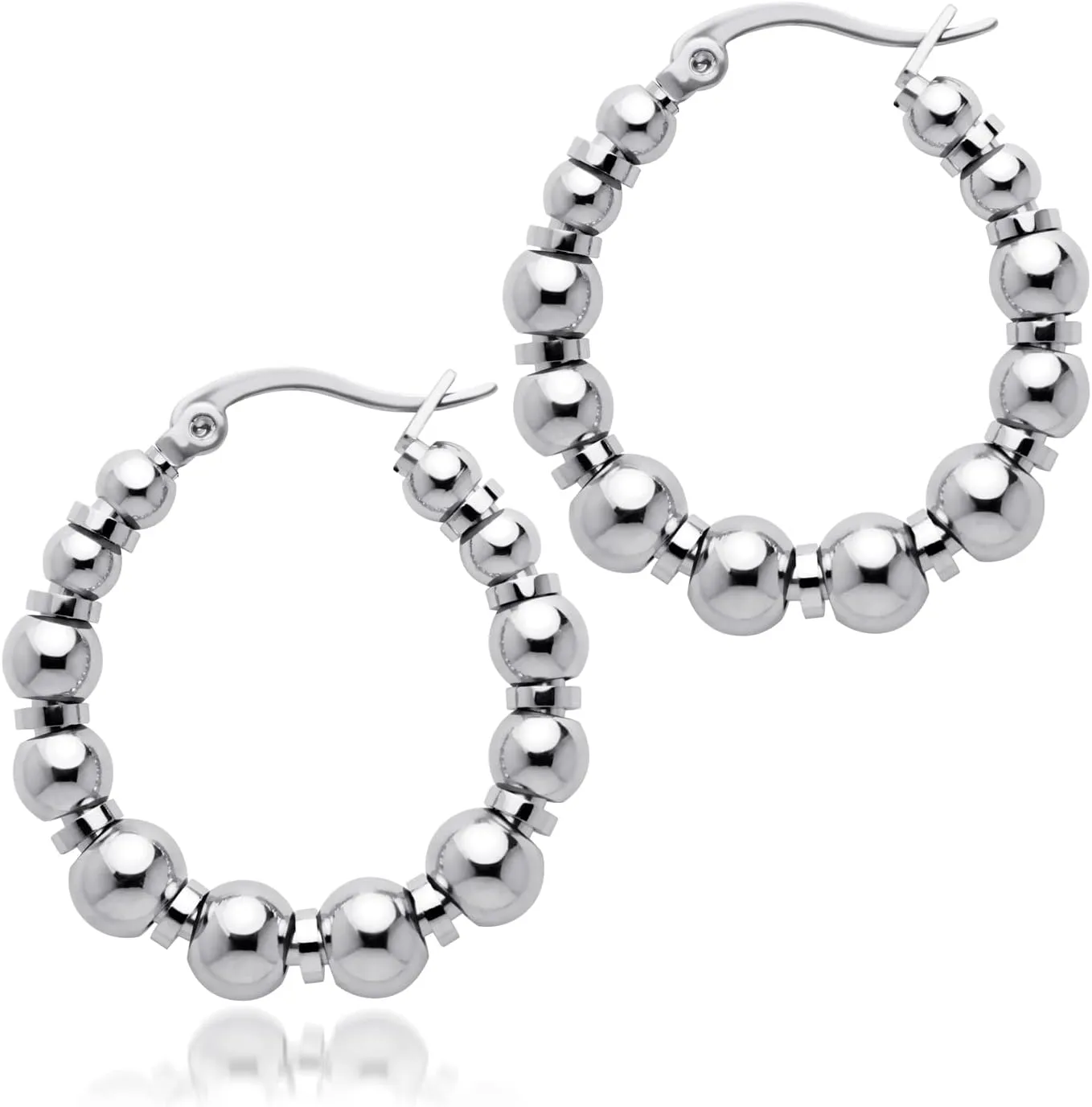 555Jewelry Stainless Steel Medium Beaded Hoop Earrings for Women & Ladies