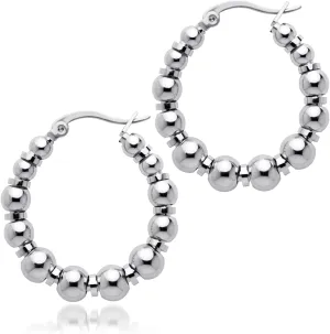 555Jewelry Stainless Steel Medium Beaded Hoop Earrings for Women & Ladies