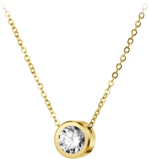 555Jewelry Stainless Steel Round CZ Solitaire Sparkly Bezel Pendant Necklace