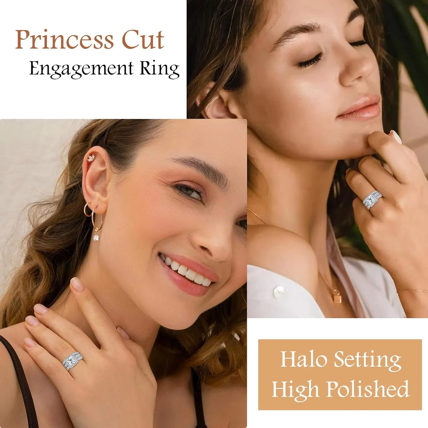 5CT Princess Cut Engagement Ring, Promise Wedding Cubic Zirconia White Gold Plated Band Set for Women Size 5-10