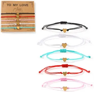 5PCS Simple Pentagram Heart Cross Braided String Stackable Bracelet Set for Women, Handmade Boho Colorful String Stack Bracelets Trendy Minimalism Love Jewelry Gift Friendship