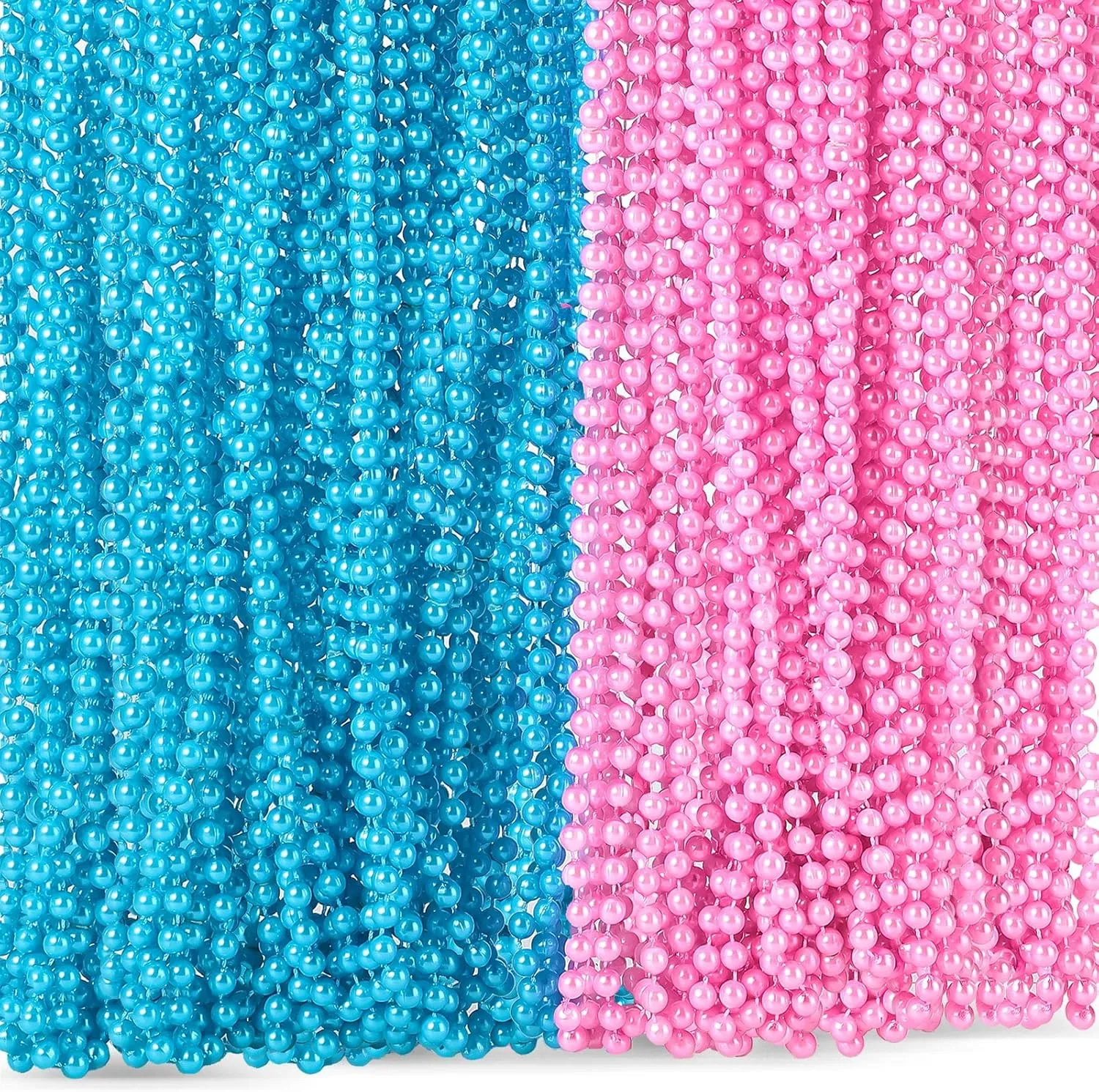 72 Pieces Faux Pearl Beads Necklaces 33 Inch 7mm Pearl Bead Necklace Mardi Gras Strand Necklace for Flapper Party Wedding Bridal Shower Birthday Party Favors(Pink and Blue)