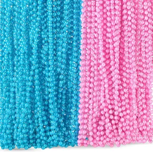 72 Pieces Faux Pearl Beads Necklaces 33 Inch 7mm Pearl Bead Necklace Mardi Gras Strand Necklace for Flapper Party Wedding Bridal Shower Birthday Party Favors(Pink and Blue)