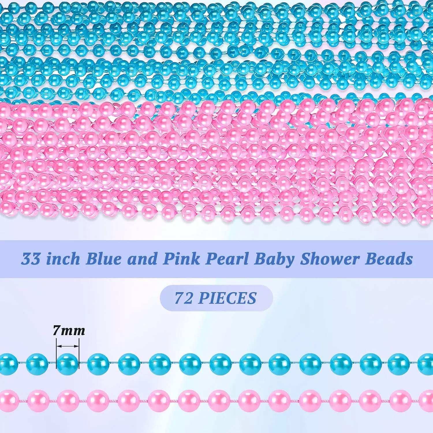 72 Pieces Faux Pearl Beads Necklaces 33 Inch 7mm Pearl Bead Necklace Mardi Gras Strand Necklace for Flapper Party Wedding Bridal Shower Birthday Party Favors(Pink and Blue)