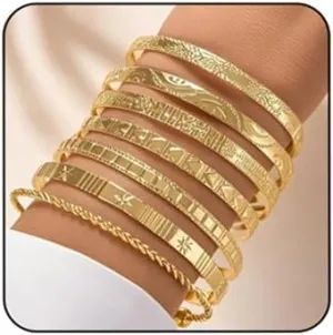 7Pcs Gold Bangle Bracelets for Women 14k Gold Plated Stackable Cuff Bracelet Set Simple Trendy Opening Cuff Bangle Bracelets Bracelet Minimalist Layering Jewelry Gift Set