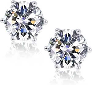 8MM Cubic Zirconia Earrings Studs Hypoallergenic Silver Round Brilliant Princess Cut Clear CZ Stud Earrings for Women