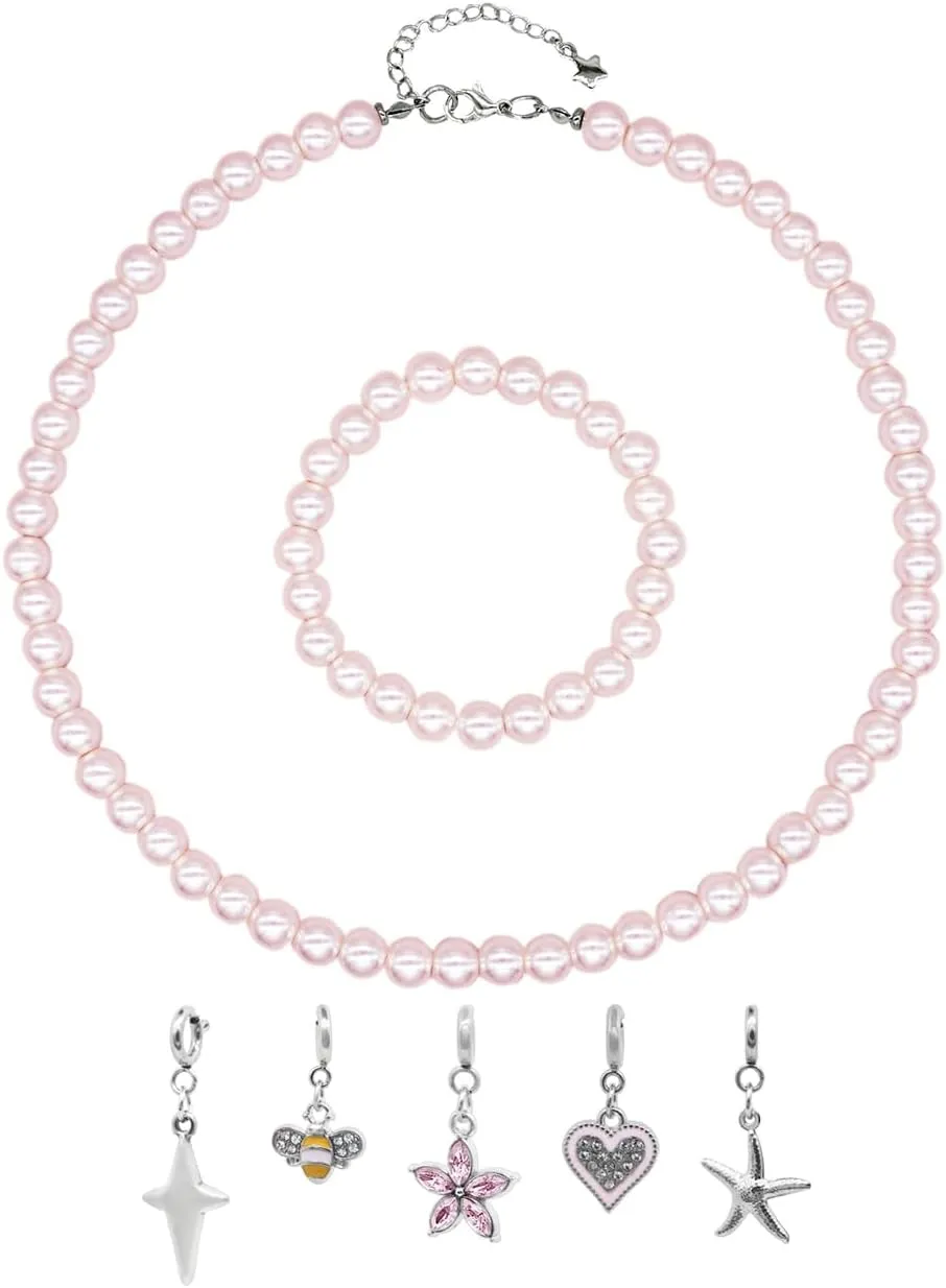 8mm Faux Pearl Necklace Elastic Bracelet Jewelry Set Beige White Pink Fake Pearl Jewelry