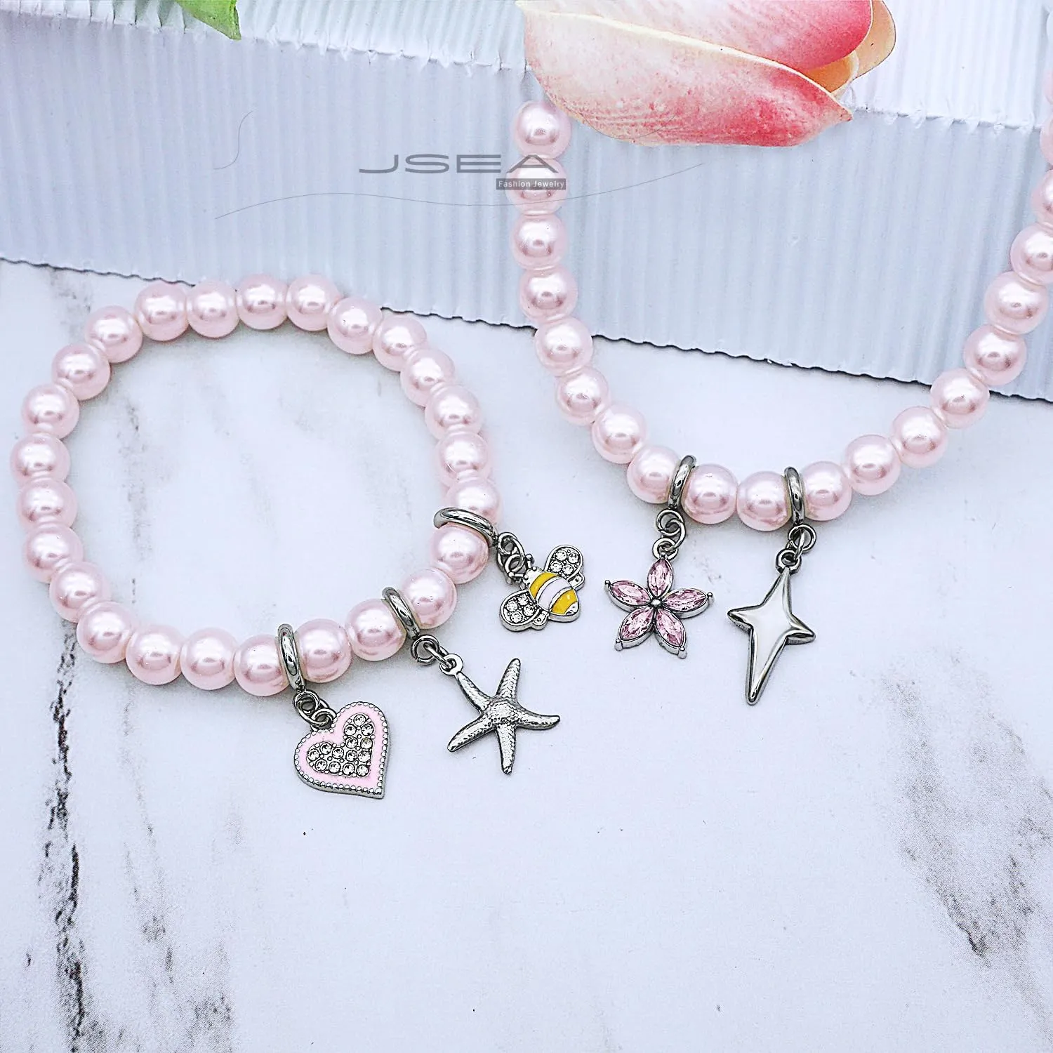 8mm Faux Pearl Necklace Elastic Bracelet Jewelry Set Beige White Pink Fake Pearl Jewelry