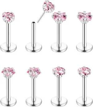 8Pcs 16-20G Stainless Steel Threadless Push in Nose Rings Studs for Women CZ Tragus Earring Set Labret Monroe Medusa Piercing Lip Ring Cartilage Tragus Helix Studs