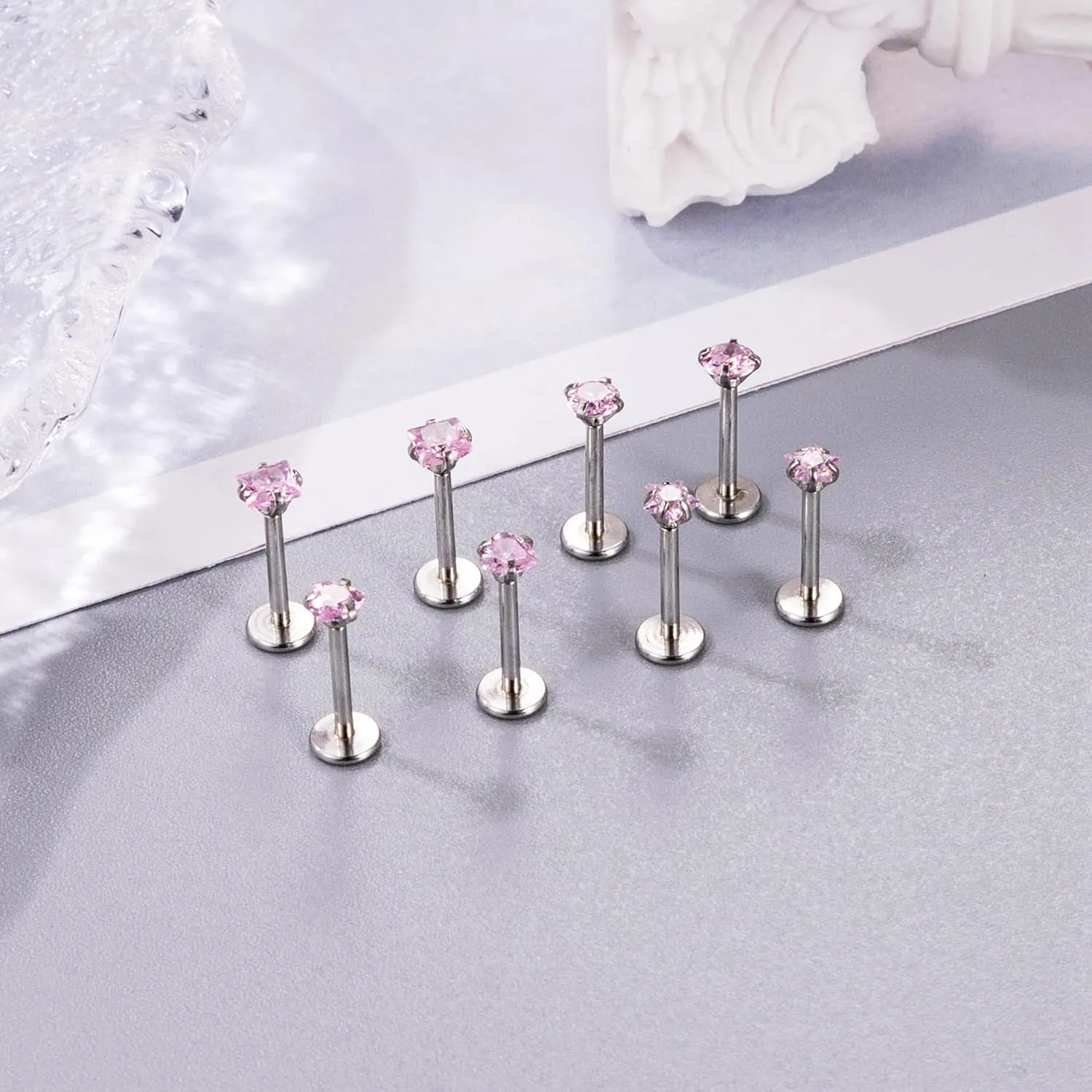 8Pcs 16-20G Stainless Steel Threadless Push in Nose Rings Studs for Women CZ Tragus Earring Set Labret Monroe Medusa Piercing Lip Ring Cartilage Tragus Helix Studs