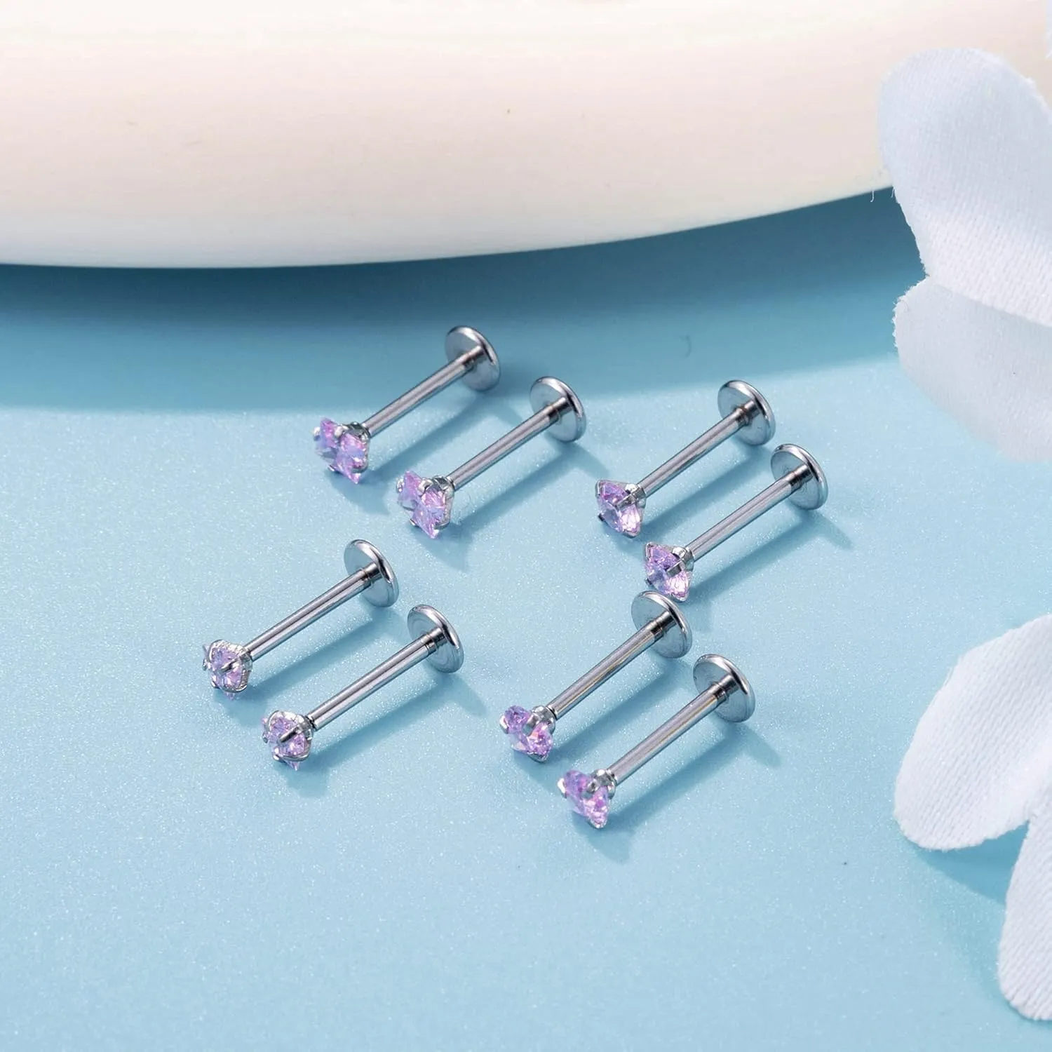 8Pcs 16-20G Stainless Steel Threadless Push in Nose Rings Studs for Women CZ Tragus Earring Set Labret Monroe Medusa Piercing Lip Ring Cartilage Tragus Helix Studs