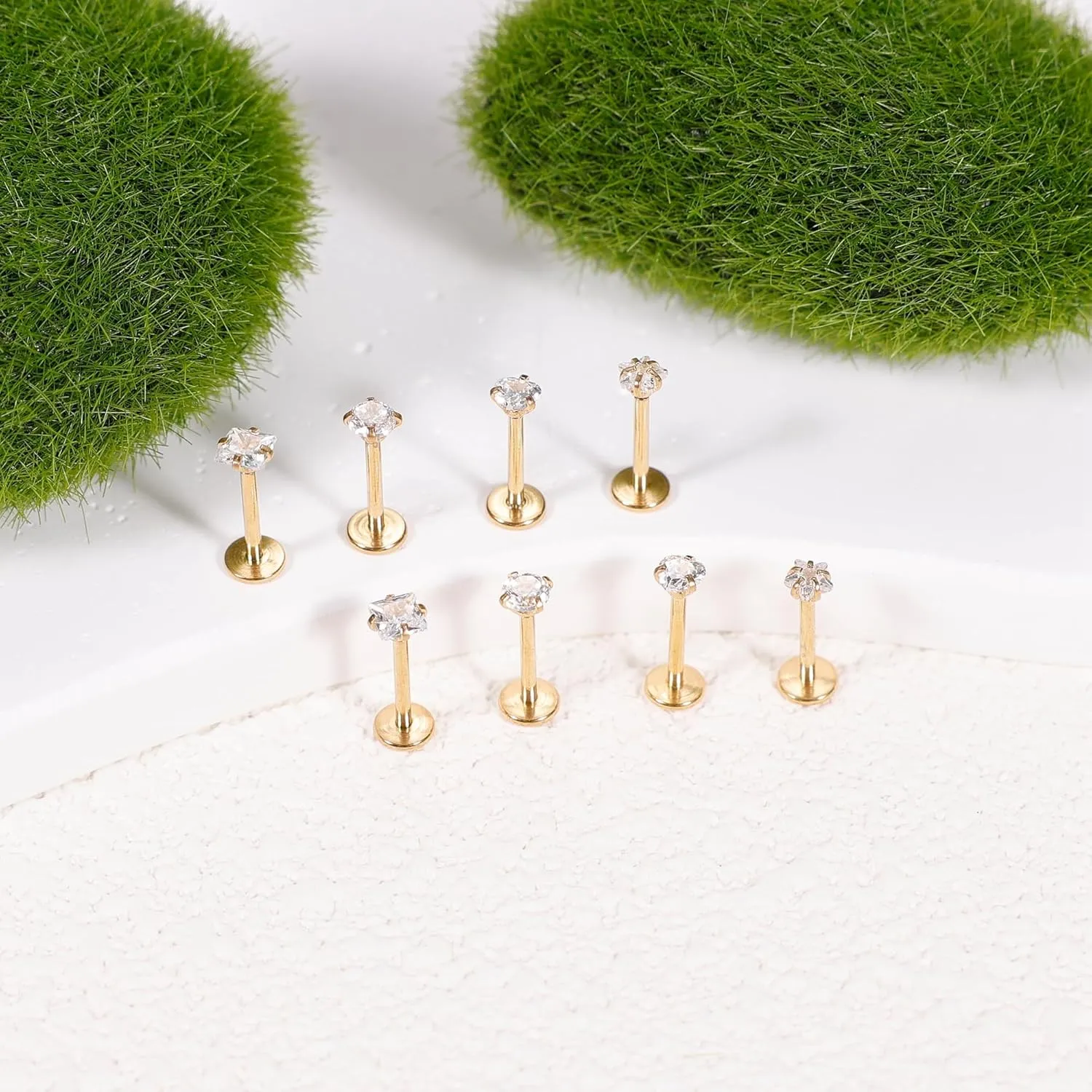 8Pcs 16-20G Stainless Steel Threadless Push in Nose Rings Studs for Women CZ Tragus Earring Set Labret Monroe Medusa Piercing Lip Ring Cartilage Tragus Helix Studs
