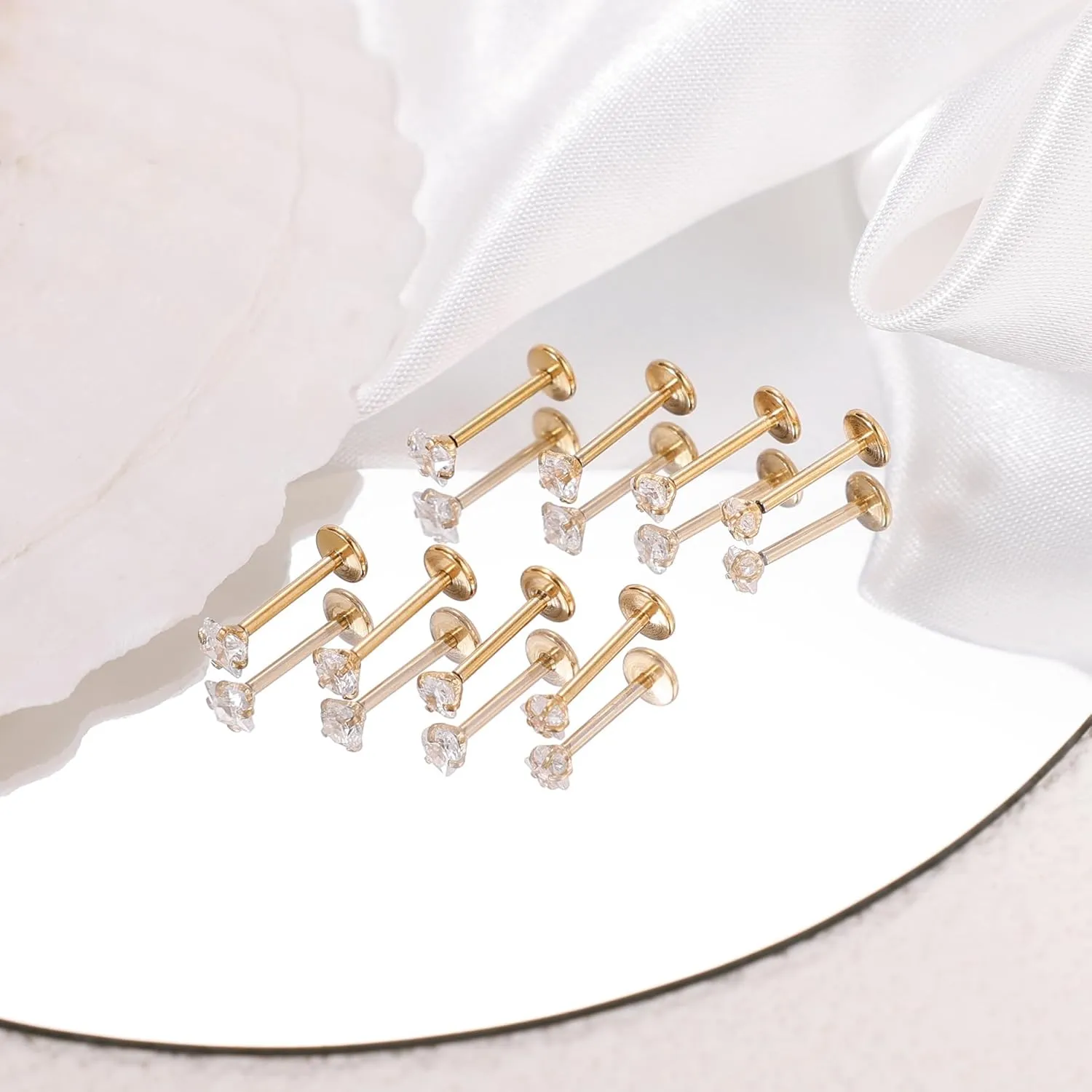 8Pcs 16-20G Stainless Steel Threadless Push in Nose Rings Studs for Women CZ Tragus Earring Set Labret Monroe Medusa Piercing Lip Ring Cartilage Tragus Helix Studs