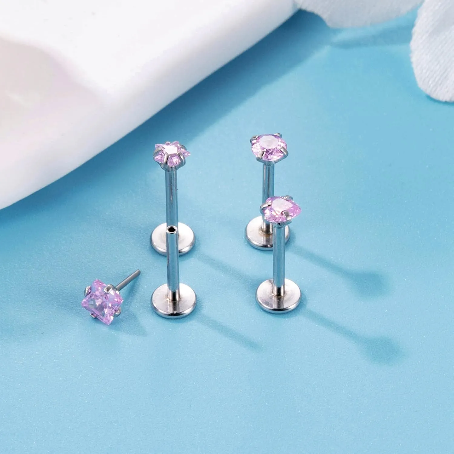 8Pcs 16-20G Stainless Steel Threadless Push in Nose Rings Studs for Women CZ Tragus Earring Set Labret Monroe Medusa Piercing Lip Ring Cartilage Tragus Helix Studs