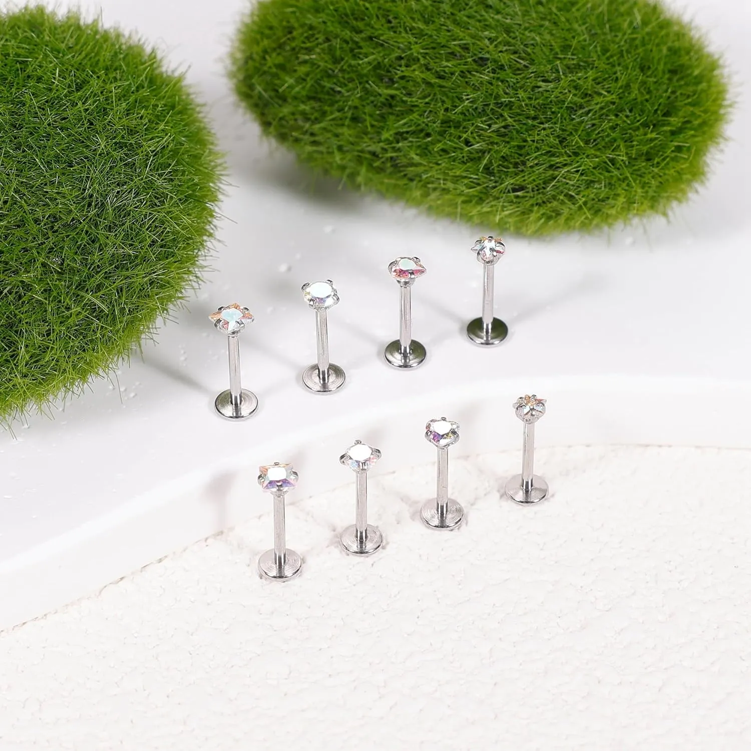 8Pcs 16-20G Stainless Steel Threadless Push in Nose Rings Studs for Women CZ Tragus Earring Set Labret Monroe Medusa Piercing Lip Ring Cartilage Tragus Helix Studs
