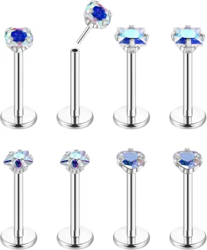 8Pcs 16-20G Stainless Steel Threadless Push in Nose Rings Studs for Women CZ Tragus Earring Set Labret Monroe Medusa Piercing Lip Ring Cartilage Tragus Helix Studs