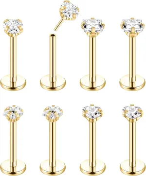 8Pcs 16-20G Stainless Steel Threadless Push in Nose Rings Studs for Women CZ Tragus Earring Set Labret Monroe Medusa Piercing Lip Ring Cartilage Tragus Helix Studs