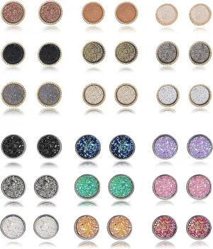 9/18Pairs 20G Round Stud Earrings Stainless Steel Cute Druzy Crystal Studs Earrings Pierced for Women Men 10mm/12mm
