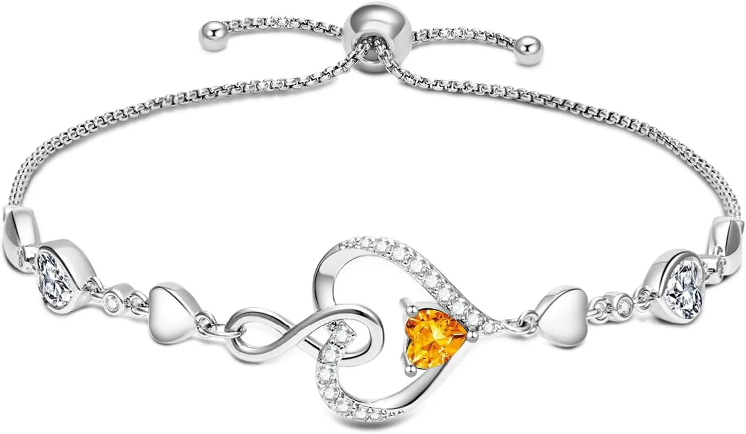 925 Silver Infinity Heart Birthstone Bracelets for Women Simple Adjustable Infinity Bracelet Fine Jewelry for Birthday Valentines Day for Girls Mom Wife
