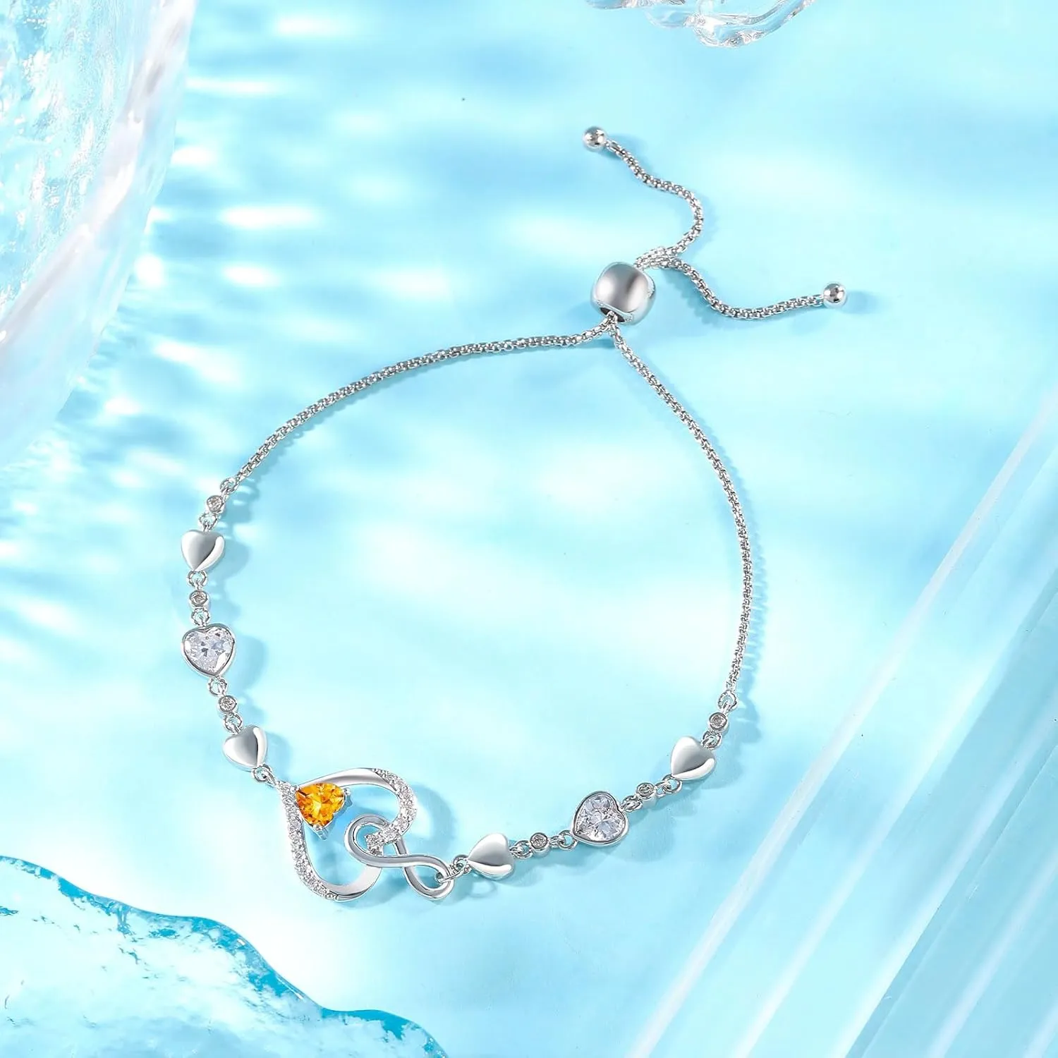 925 Silver Infinity Heart Birthstone Bracelets for Women Simple Adjustable Infinity Bracelet Fine Jewelry for Birthday Valentines Day for Girls Mom Wife