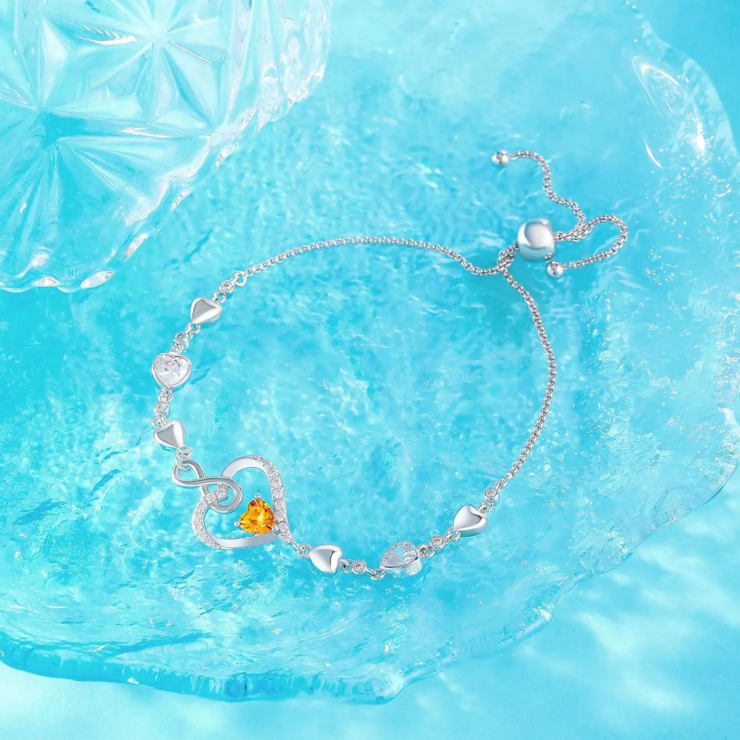 925 Silver Infinity Heart Birthstone Bracelets for Women Simple Adjustable Infinity Bracelet Fine Jewelry for Birthday Valentines Day for Girls Mom Wife