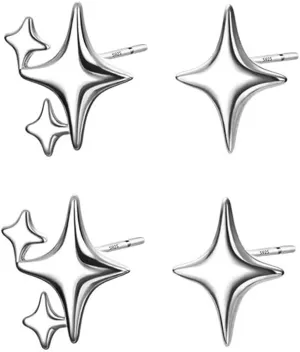 925 Sterling Silver Asymmetric Star Stud Earrings for Women Trendy Hypoallergenic Dainty Post Pierced Studs Earrings Jewelry Gifts