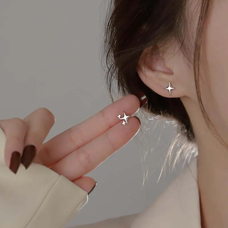 925 Sterling Silver Asymmetric Star Stud Earrings for Women Trendy Hypoallergenic Dainty Post Pierced Studs Earrings Jewelry Gifts