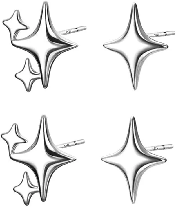 925 Sterling Silver Asymmetric Star Stud Earrings for Women Trendy Hypoallergenic Dainty Post Pierced Studs Earrings Jewelry Gifts