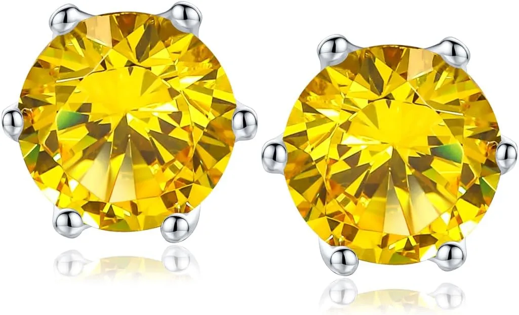925 Sterling Silver Birthstone Earrings for Women Small Stud Earrings Round/Princess Cut Gemstone Earrings Birthstone Jewelry