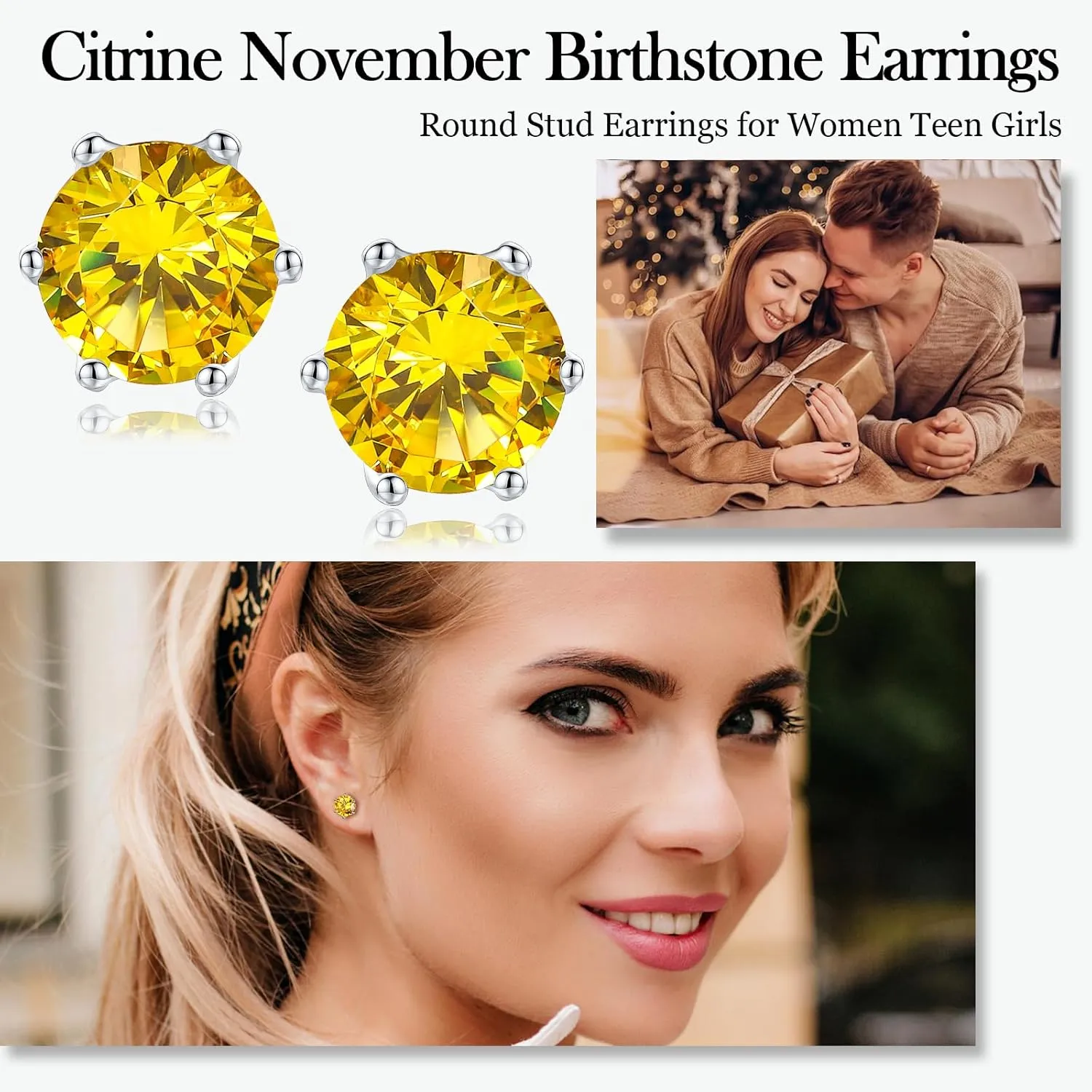 925 Sterling Silver Birthstone Earrings for Women Small Stud Earrings Round/Princess Cut Gemstone Earrings Birthstone Jewelry