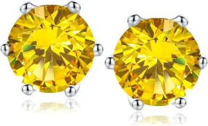 925 Sterling Silver Birthstone Earrings for Women Small Stud Earrings Round/Princess Cut Gemstone Earrings Birthstone Jewelry