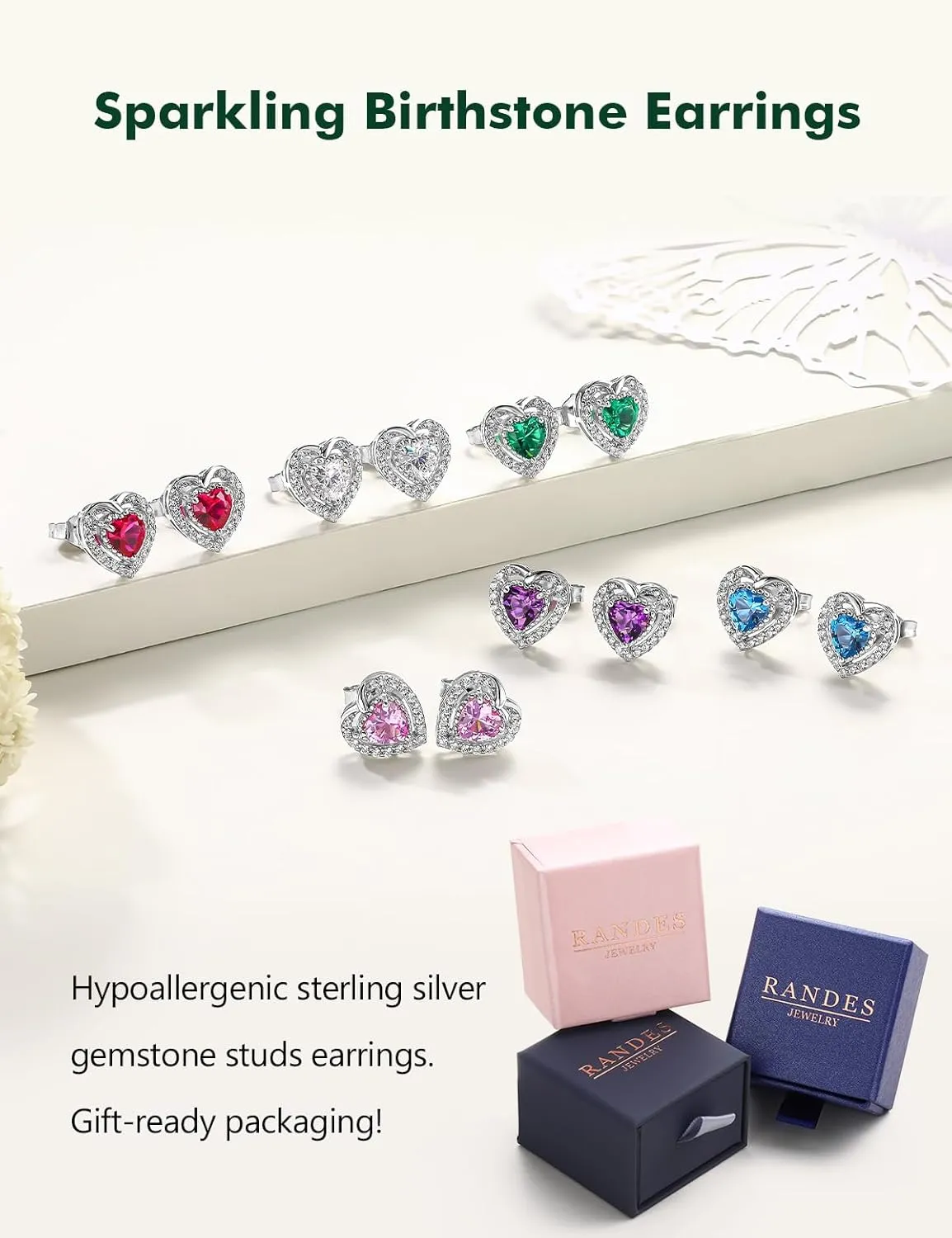925 Sterling Silver Birthstone Earrings for Women Teen Girls Dainty Cute Created Gemstone Crystal Square Earrings Double Halo Stud Earrings