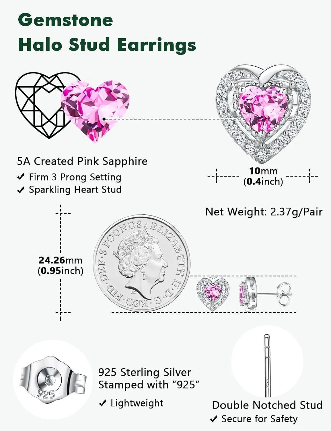 925 Sterling Silver Birthstone Earrings for Women Teen Girls Dainty Cute Created Gemstone Crystal Square Earrings Double Halo Stud Earrings