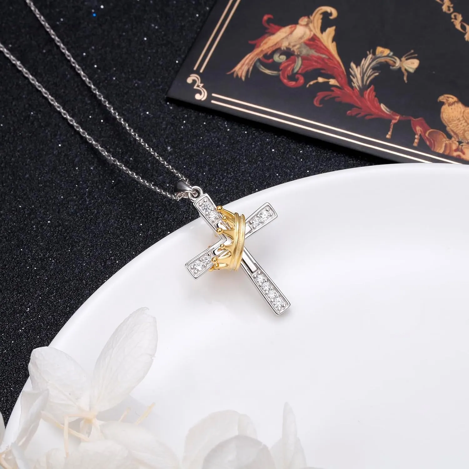 925 Sterling Silver CZ Cross Necklaces Abalone Shell Flower Pendant Sunflower/Daisy/Crown/Hummingbird Animals Necklace Adjustable Chain Jewelry Present Birthday Chrismas Valentine For Women