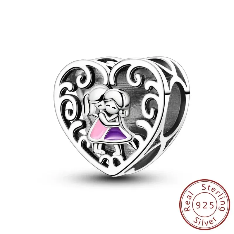 925 Sterling Silver Forever Sisters Charms Fits Bracelets & Necklaces Diy Jewelry For Women