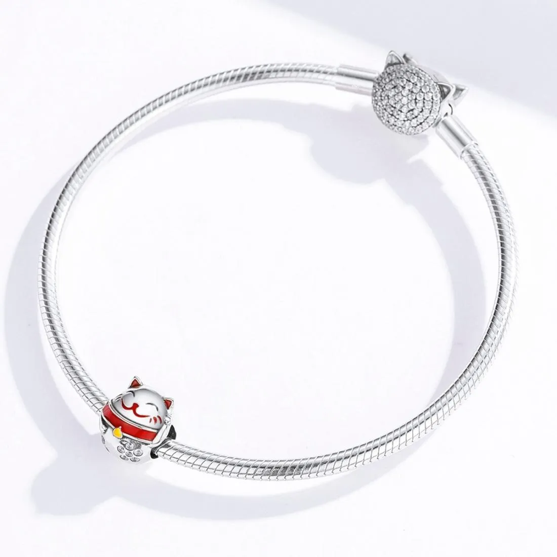 925 Sterling Silver Fortune Cat Beads For Diy Bracelets & Necklaces