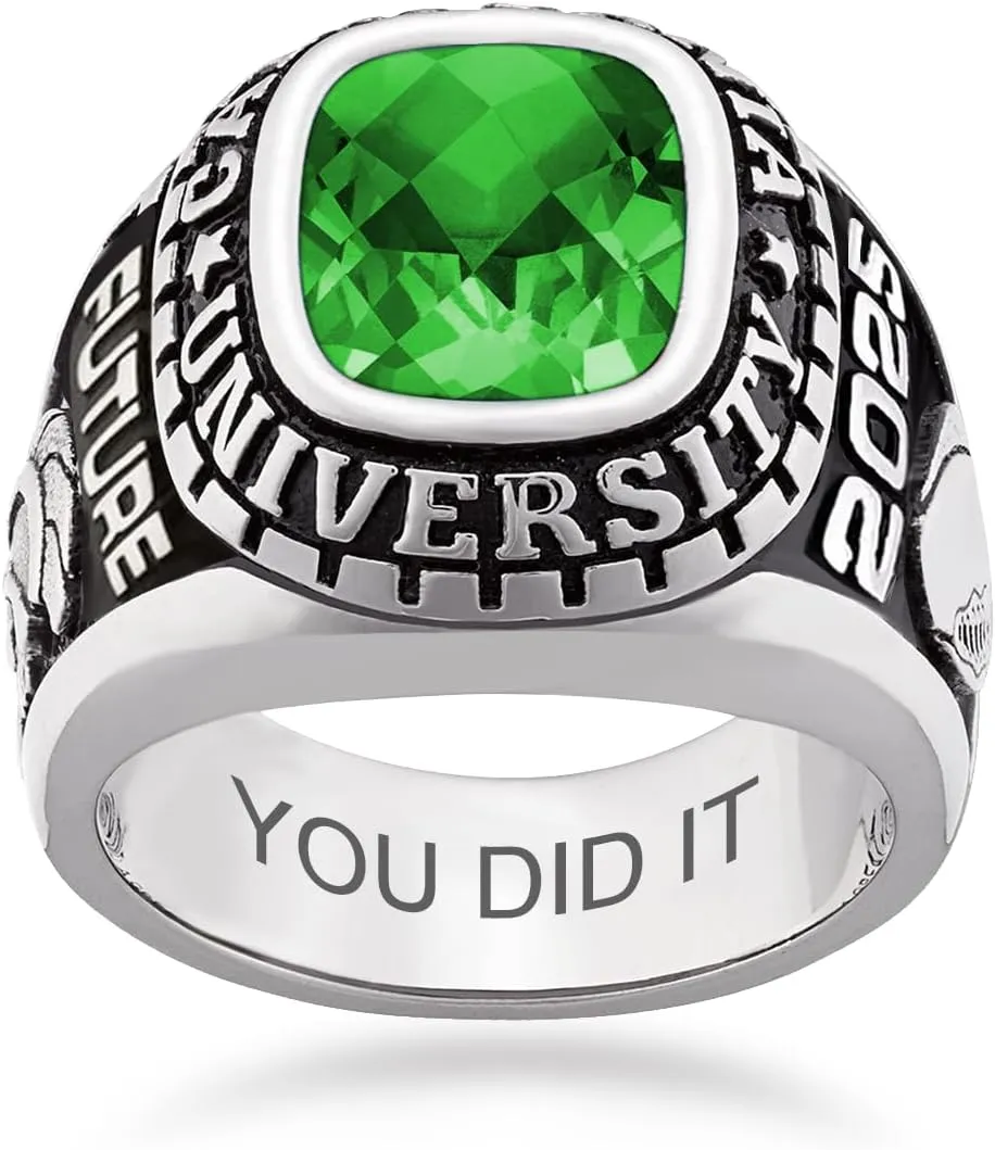 925 Sterling Silver High School College Masters Graduation Rings Personalized Senior Class Of 2024 Ring With Birthstones Graduation Gift(With Gift Box)