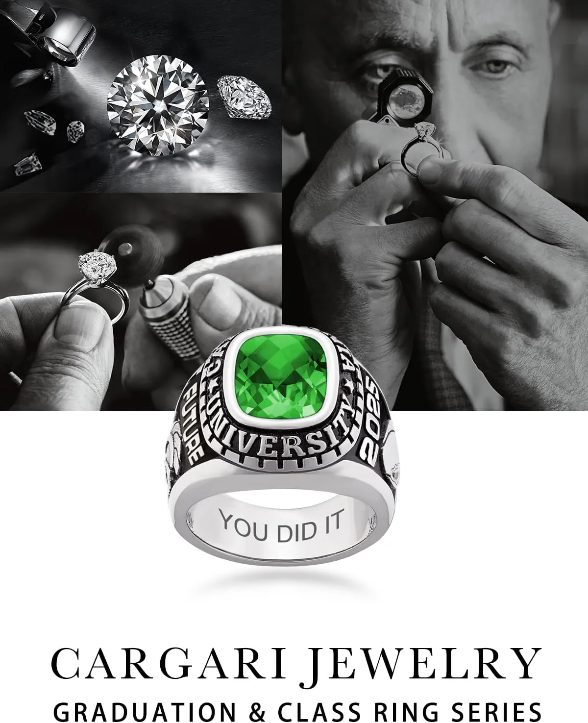 925 Sterling Silver High School College Masters Graduation Rings Personalized Senior Class Of 2024 Ring With Birthstones Graduation Gift(With Gift Box)