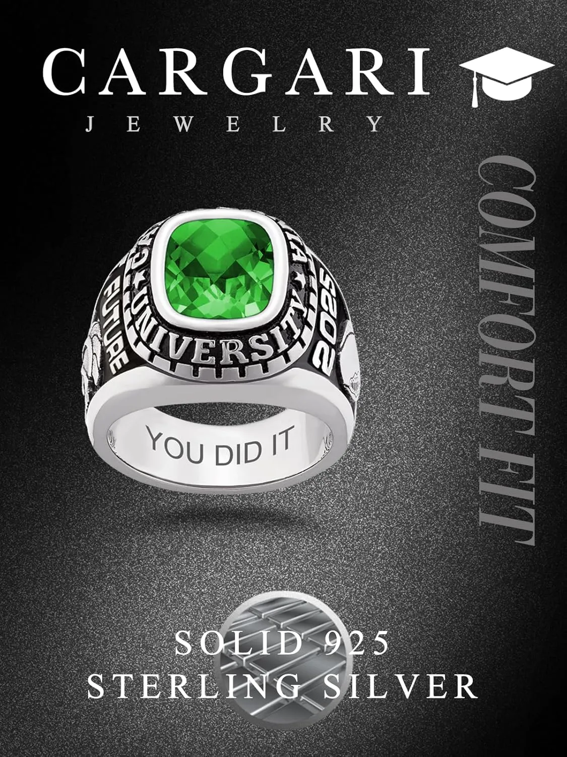 925 Sterling Silver High School College Masters Graduation Rings Personalized Senior Class Of 2024 Ring With Birthstones Graduation Gift(With Gift Box)