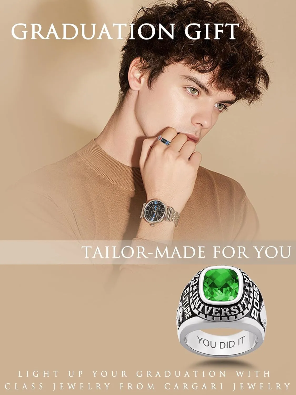925 Sterling Silver High School College Masters Graduation Rings Personalized Senior Class Of 2024 Ring With Birthstones Graduation Gift(With Gift Box)