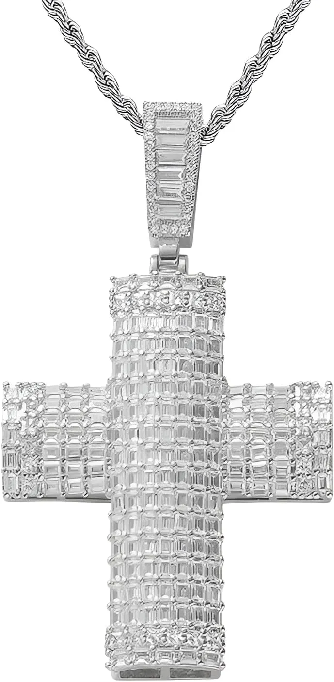 925 Sterling Silver Iced Out Cross Necklace For Men And Women - AAA  CZ Stone Iced Out Mesh Pattern Cross Pendants Chain, Crucifix Jesus Crosses Hip Hop Jewelry Gift